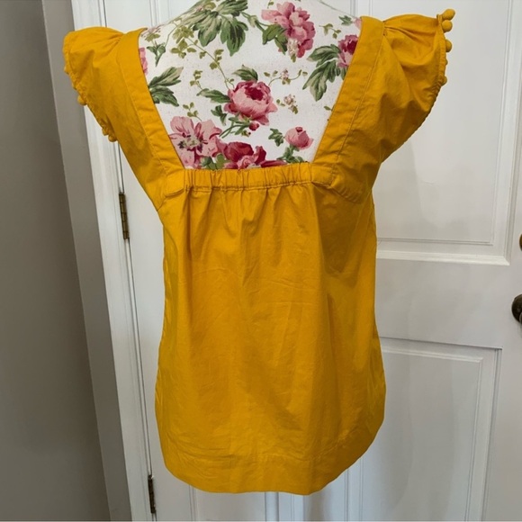 JCrew Square-neck top in cotton poplin with pom-poms. Size 2. Yellow/gold - Picture 5 of 8